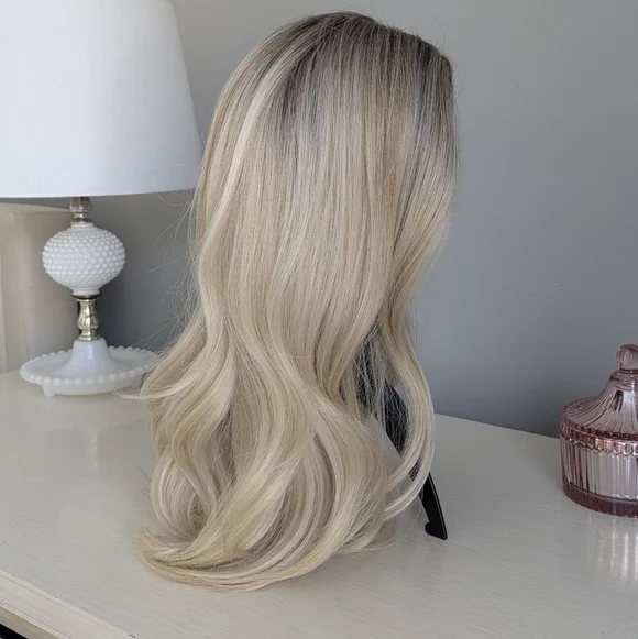 HAIRCUBE Human Hair Wig Lace Front, Rooted Creamy Light Blonde, 18" - Picture 11 of 15